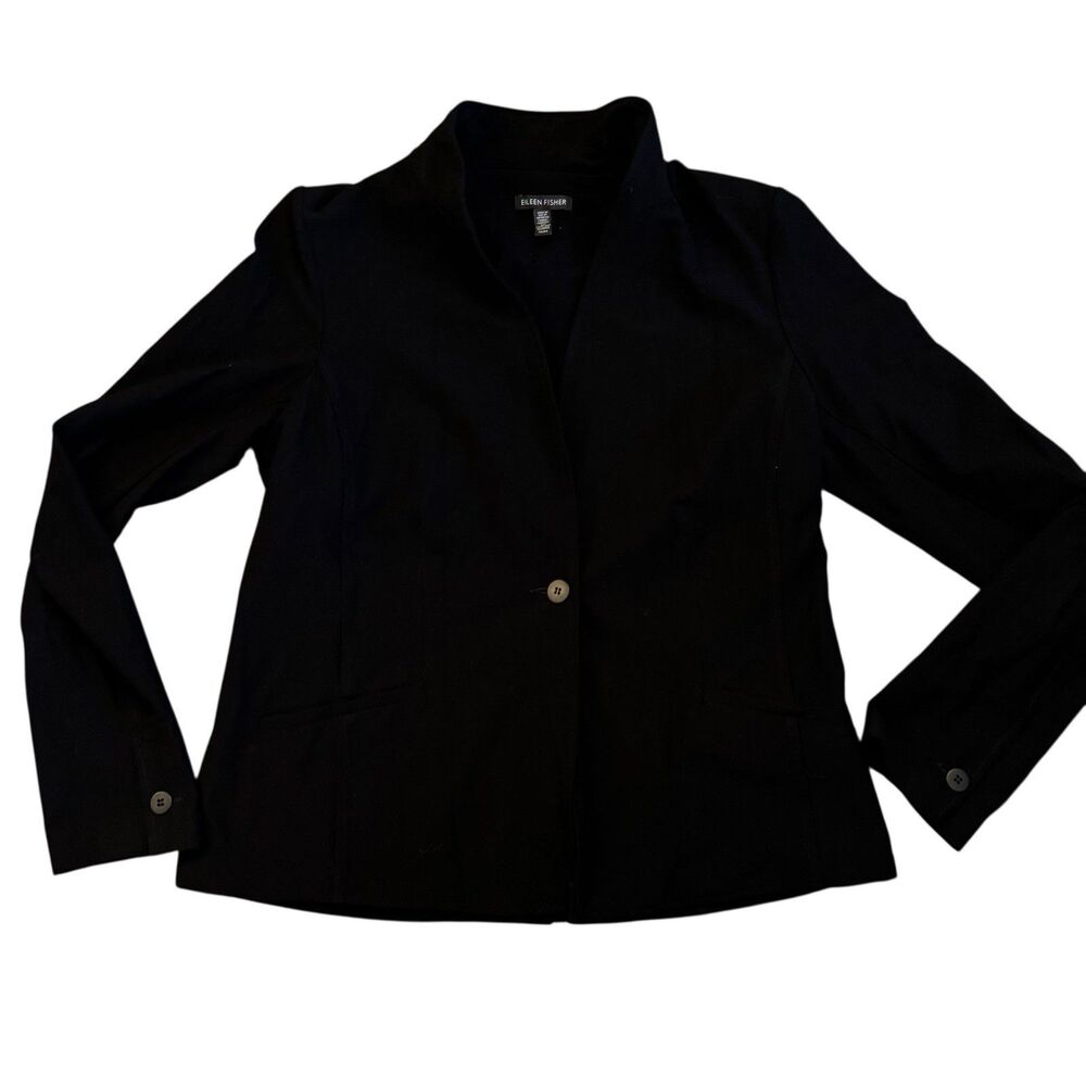 Eileen Fisher Textured Black One Button Jacket Blazer size Medium